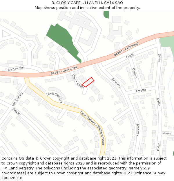 3, CLOS Y CAPEL, LLANELLI, SA14 9AQ: Location map and indicative extent of plot