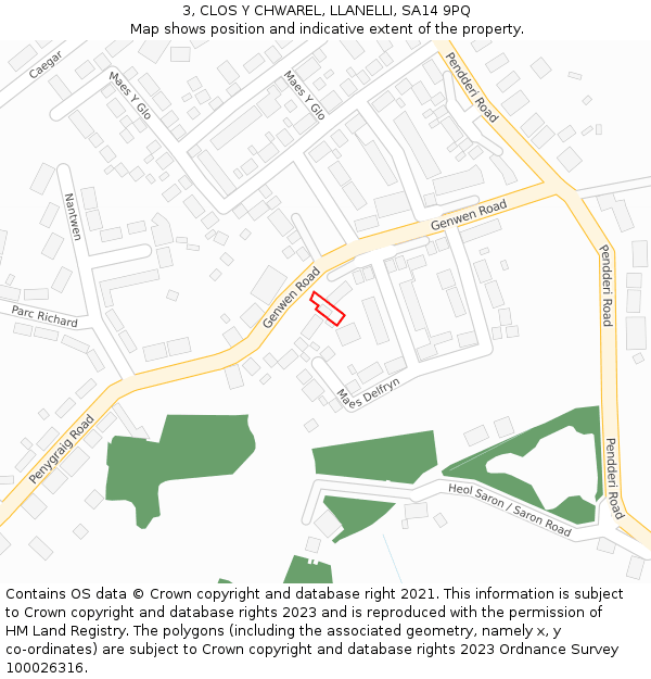 3, CLOS Y CHWAREL, LLANELLI, SA14 9PQ: Location map and indicative extent of plot