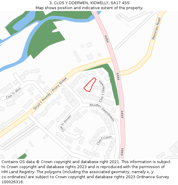 3, CLOS Y DDERWEN, KIDWELLY, SA17 4SS: Location map and indicative extent of plot