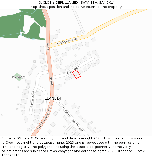 3, CLOS Y DERI, LLANEDI, SWANSEA, SA4 0XW: Location map and indicative extent of plot