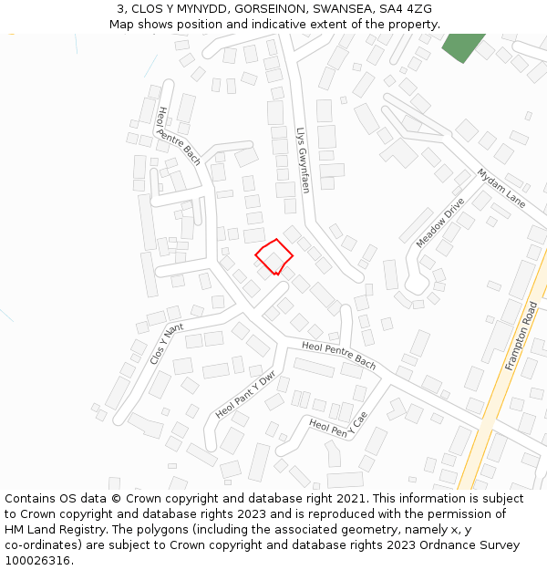 3, CLOS Y MYNYDD, GORSEINON, SWANSEA, SA4 4ZG: Location map and indicative extent of plot