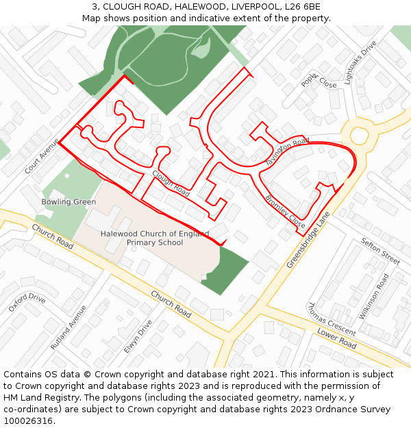 3, CLOUGH ROAD, HALEWOOD, LIVERPOOL, L26 6BE: Location map and indicative extent of plot