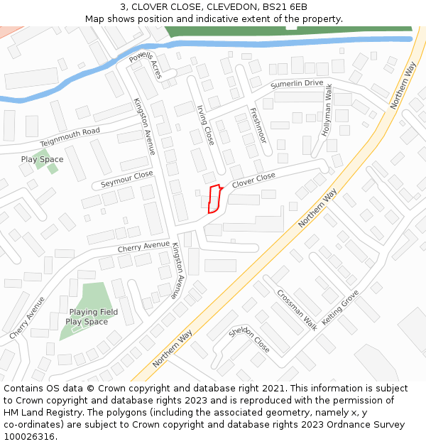 3, CLOVER CLOSE, CLEVEDON, BS21 6EB: Location map and indicative extent of plot