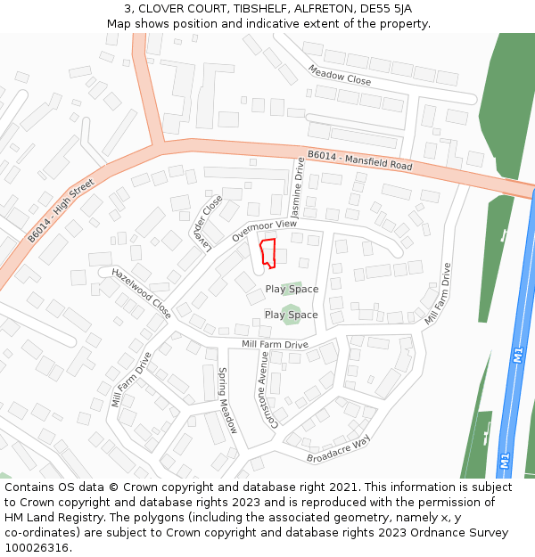 3, CLOVER COURT, TIBSHELF, ALFRETON, DE55 5JA: Location map and indicative extent of plot