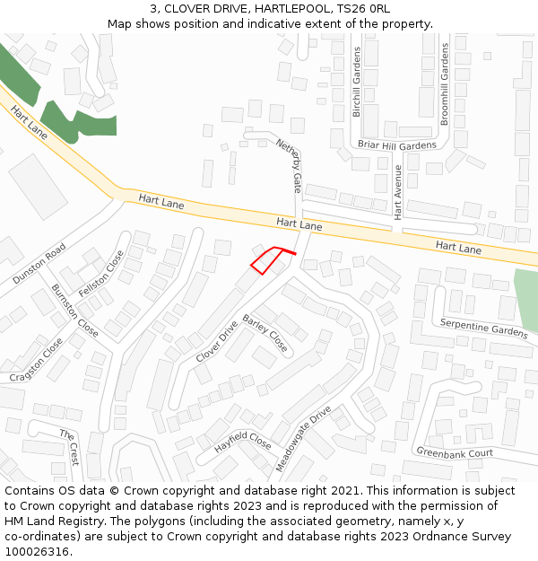 3, CLOVER DRIVE, HARTLEPOOL, TS26 0RL: Location map and indicative extent of plot