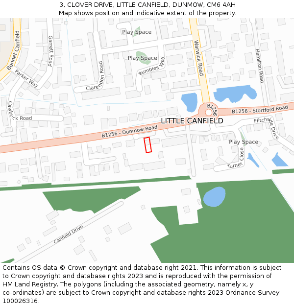 3, CLOVER DRIVE, LITTLE CANFIELD, DUNMOW, CM6 4AH: Location map and indicative extent of plot