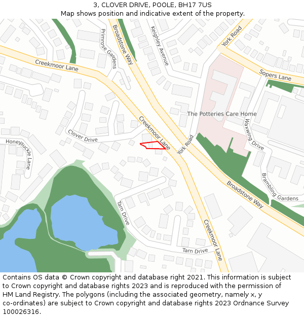 3, CLOVER DRIVE, POOLE, BH17 7US: Location map and indicative extent of plot