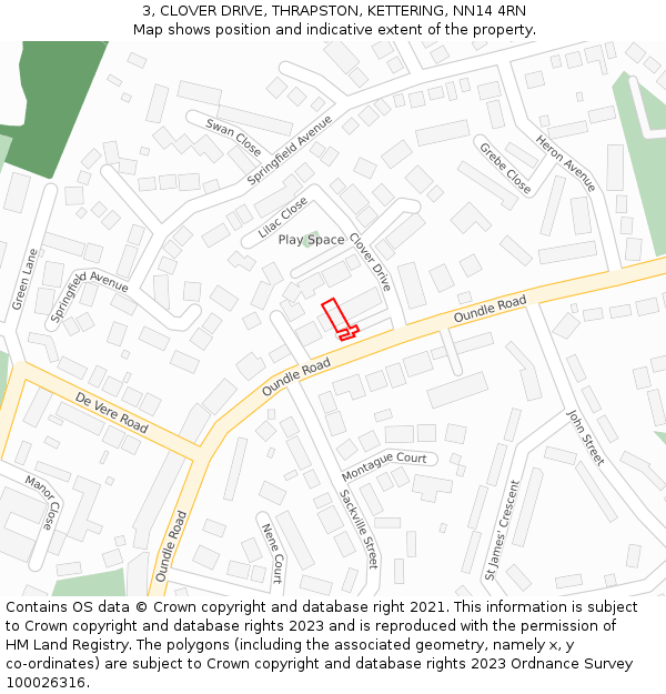 3, CLOVER DRIVE, THRAPSTON, KETTERING, NN14 4RN: Location map and indicative extent of plot
