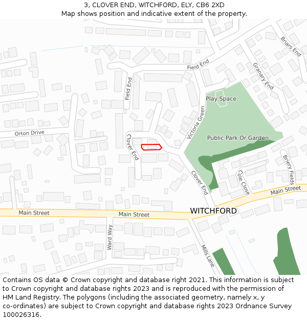 3, CLOVER END, WITCHFORD, ELY, CB6 2XD: Location map and indicative extent of plot