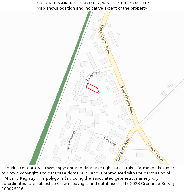 3, CLOVERBANK, KINGS WORTHY, WINCHESTER, SO23 7TP: Location map and indicative extent of plot