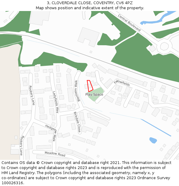 3, CLOVERDALE CLOSE, COVENTRY, CV6 4PZ: Location map and indicative extent of plot