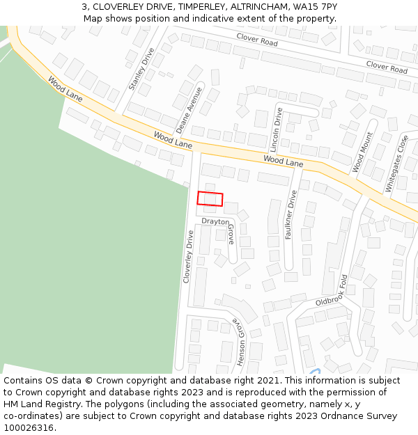 3, CLOVERLEY DRIVE, TIMPERLEY, ALTRINCHAM, WA15 7PY: Location map and indicative extent of plot