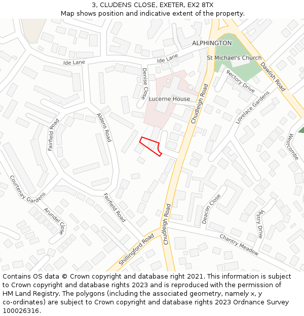 3, CLUDENS CLOSE, EXETER, EX2 8TX: Location map and indicative extent of plot