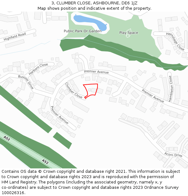 3, CLUMBER CLOSE, ASHBOURNE, DE6 1JZ: Location map and indicative extent of plot