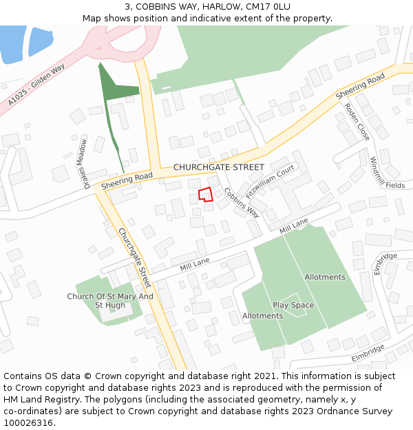 3, COBBINS WAY, HARLOW, CM17 0LU: Location map and indicative extent of plot