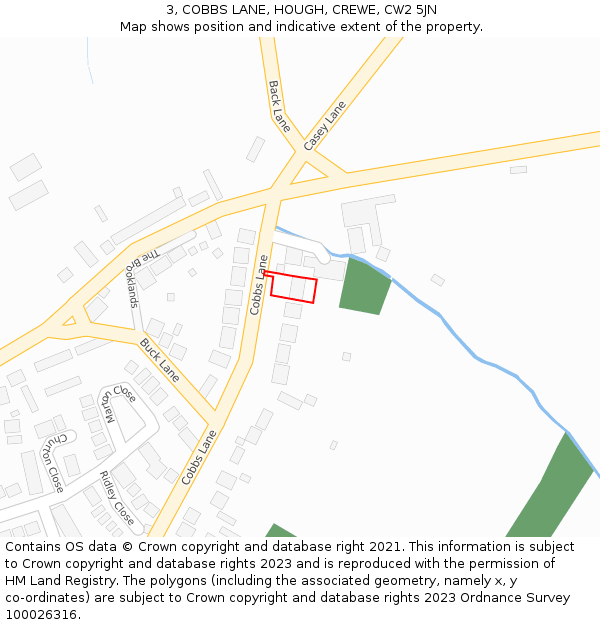 3, COBBS LANE, HOUGH, CREWE, CW2 5JN: Location map and indicative extent of plot