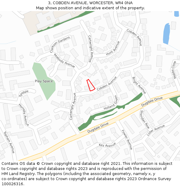 3, COBDEN AVENUE, WORCESTER, WR4 0NA: Location map and indicative extent of plot