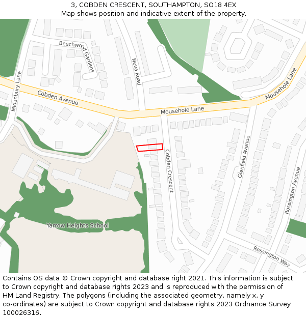 3, COBDEN CRESCENT, SOUTHAMPTON, SO18 4EX: Location map and indicative extent of plot