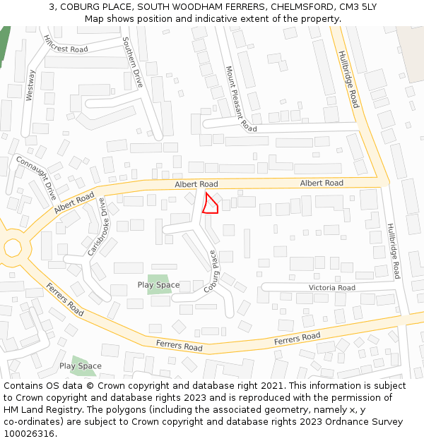 3, COBURG PLACE, SOUTH WOODHAM FERRERS, CHELMSFORD, CM3 5LY: Location map and indicative extent of plot