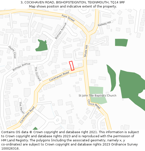 3, COCKHAVEN ROAD, BISHOPSTEIGNTON, TEIGNMOUTH, TQ14 9RF: Location map and indicative extent of plot