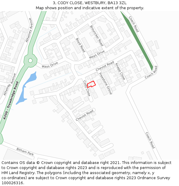 3, CODY CLOSE, WESTBURY, BA13 3ZL: Location map and indicative extent of plot