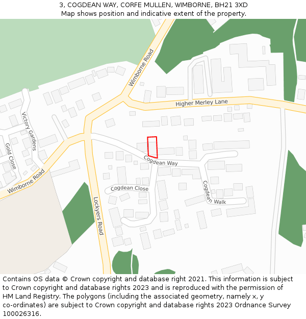 3, COGDEAN WAY, CORFE MULLEN, WIMBORNE, BH21 3XD: Location map and indicative extent of plot