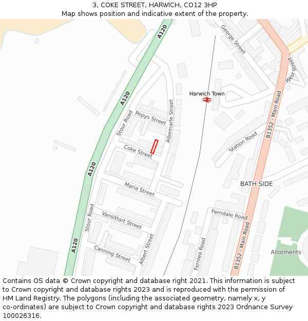 3, COKE STREET, HARWICH, CO12 3HP: Location map and indicative extent of plot