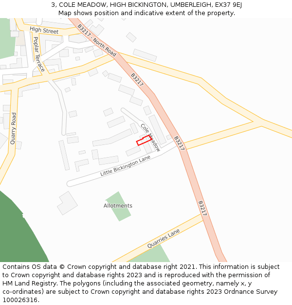 3, COLE MEADOW, HIGH BICKINGTON, UMBERLEIGH, EX37 9EJ: Location map and indicative extent of plot