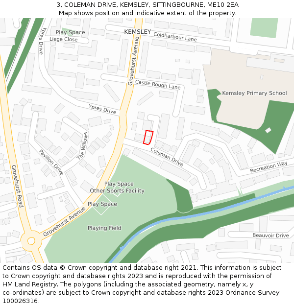 3, COLEMAN DRIVE, KEMSLEY, SITTINGBOURNE, ME10 2EA: Location map and indicative extent of plot