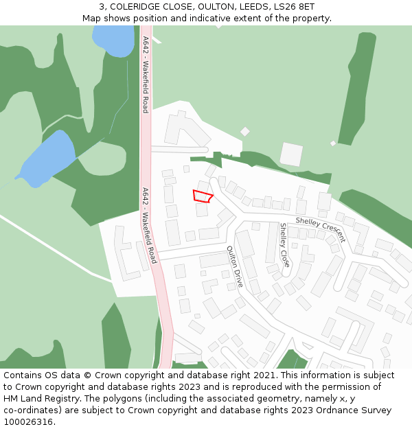 3, COLERIDGE CLOSE, OULTON, LEEDS, LS26 8ET: Location map and indicative extent of plot