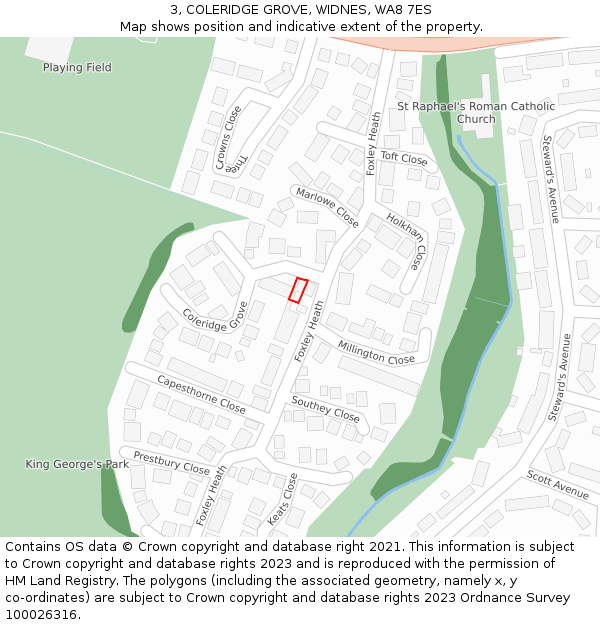 3, COLERIDGE GROVE, WIDNES, WA8 7ES: Location map and indicative extent of plot