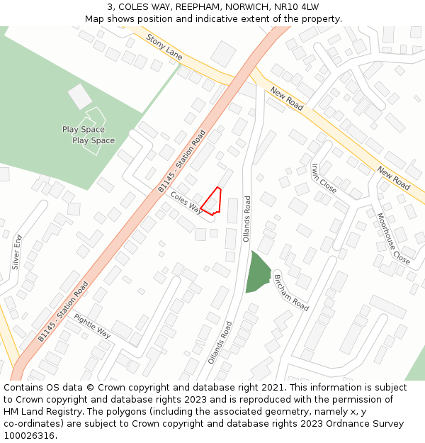 3, COLES WAY, REEPHAM, NORWICH, NR10 4LW: Location map and indicative extent of plot
