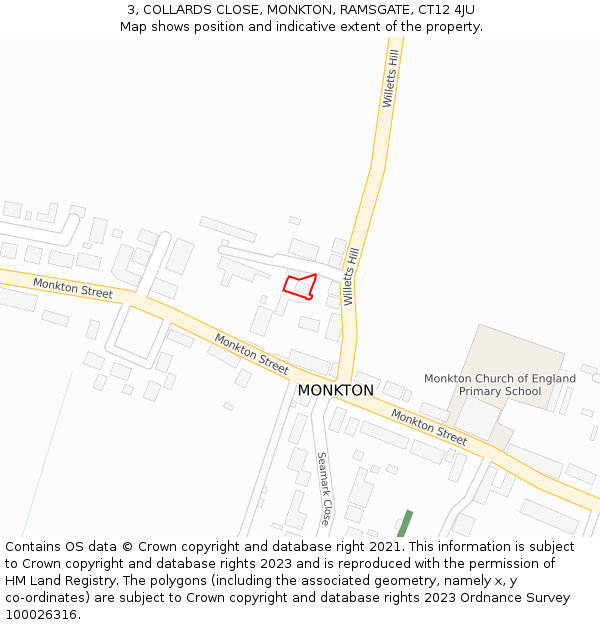 3, COLLARDS CLOSE, MONKTON, RAMSGATE, CT12 4JU: Location map and indicative extent of plot