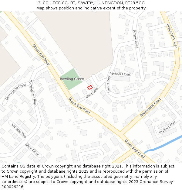 3, COLLEGE COURT, SAWTRY, HUNTINGDON, PE28 5GG: Location map and indicative extent of plot