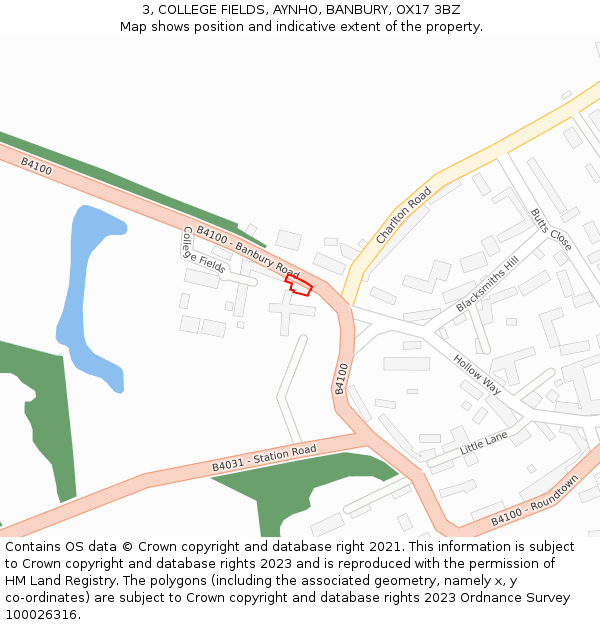 3, COLLEGE FIELDS, AYNHO, BANBURY, OX17 3BZ: Location map and indicative extent of plot