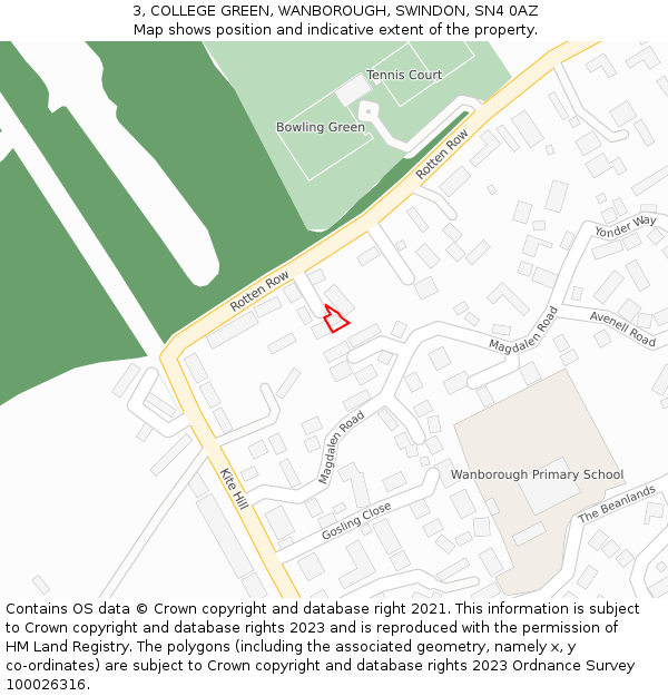 3, COLLEGE GREEN, WANBOROUGH, SWINDON, SN4 0AZ: Location map and indicative extent of plot