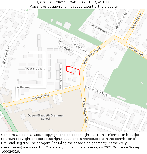 3, COLLEGE GROVE ROAD, WAKEFIELD, WF1 3RL: Location map and indicative extent of plot