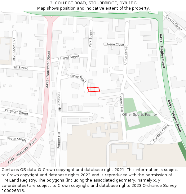 3, COLLEGE ROAD, STOURBRIDGE, DY8 1BG: Location map and indicative extent of plot