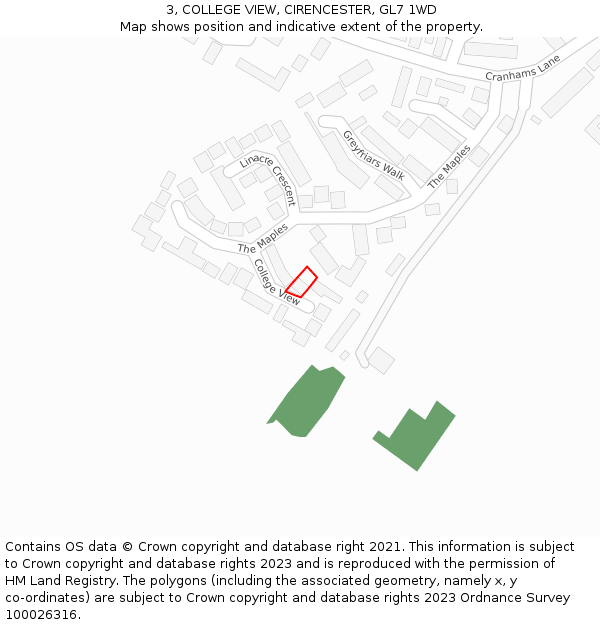 3, COLLEGE VIEW, CIRENCESTER, GL7 1WD: Location map and indicative extent of plot