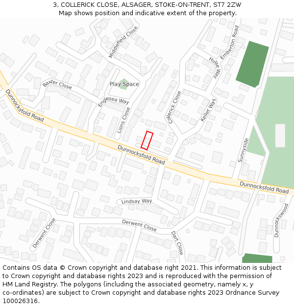 3, COLLERICK CLOSE, ALSAGER, STOKE-ON-TRENT, ST7 2ZW: Location map and indicative extent of plot