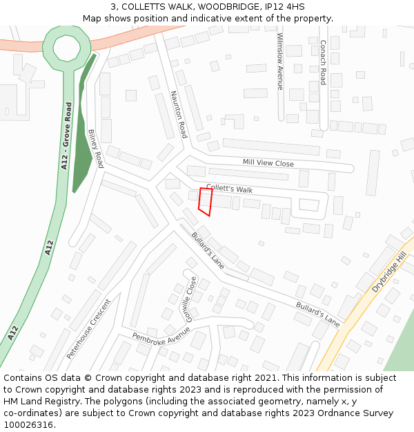 3, COLLETTS WALK, WOODBRIDGE, IP12 4HS: Location map and indicative extent of plot