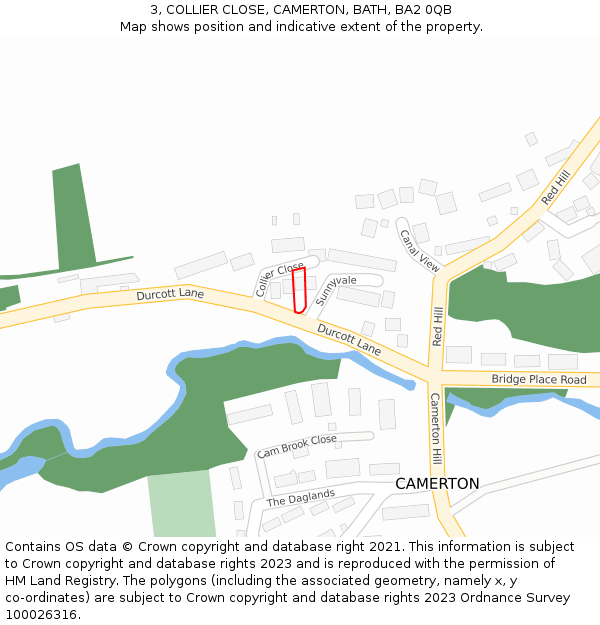 3, COLLIER CLOSE, CAMERTON, BATH, BA2 0QB: Location map and indicative extent of plot