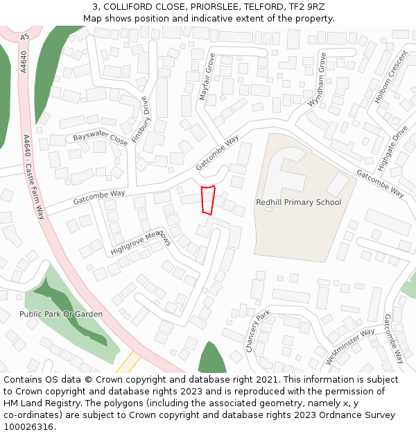 3, COLLIFORD CLOSE, PRIORSLEE, TELFORD, TF2 9RZ: Location map and indicative extent of plot