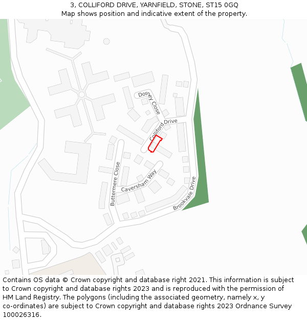 3, COLLIFORD DRIVE, YARNFIELD, STONE, ST15 0GQ: Location map and indicative extent of plot