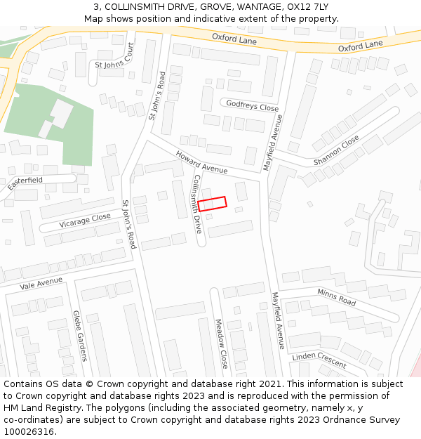 3, COLLINSMITH DRIVE, GROVE, WANTAGE, OX12 7LY: Location map and indicative extent of plot