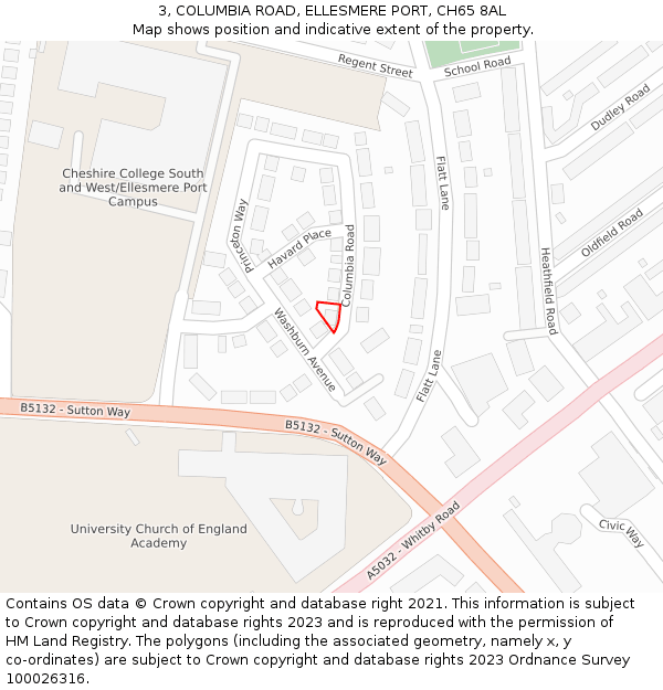 3, COLUMBIA ROAD, ELLESMERE PORT, CH65 8AL: Location map and indicative extent of plot