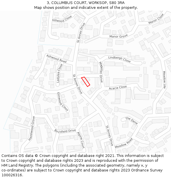 3, COLUMBUS COURT, WORKSOP, S80 3RA: Location map and indicative extent of plot