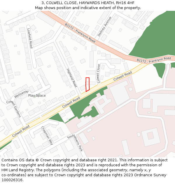 3, COLWELL CLOSE, HAYWARDS HEATH, RH16 4HF: Location map and indicative extent of plot