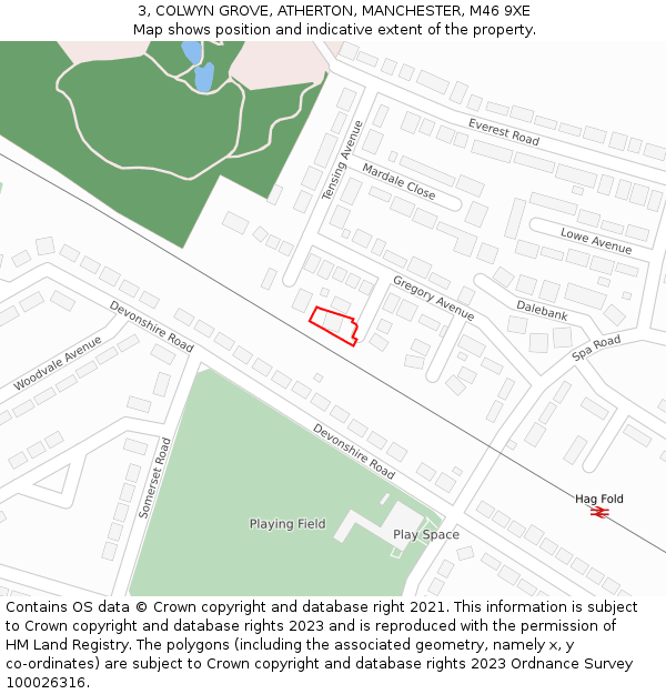 3, COLWYN GROVE, ATHERTON, MANCHESTER, M46 9XE: Location map and indicative extent of plot