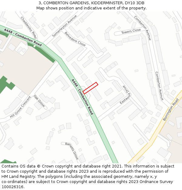 3, COMBERTON GARDENS, KIDDERMINSTER, DY10 3DB: Location map and indicative extent of plot